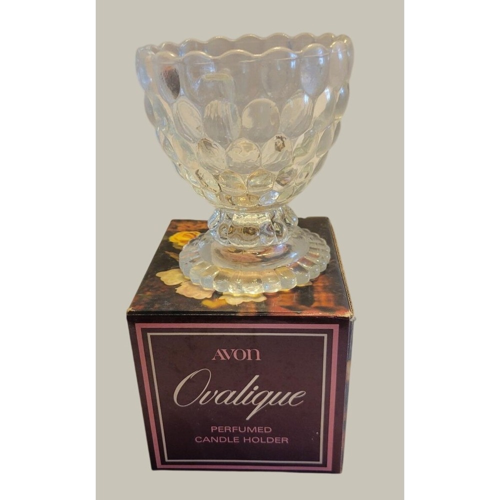 VTG Avon Ovalique Pedestal Candle Holder 70s Collectible Glass w/ Box